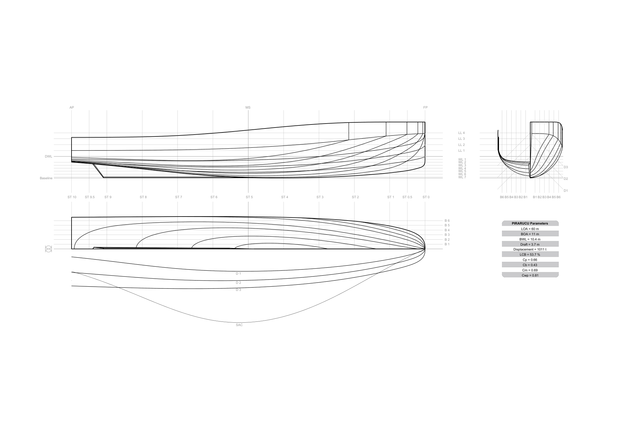 Pirarucu hull lines and body plan